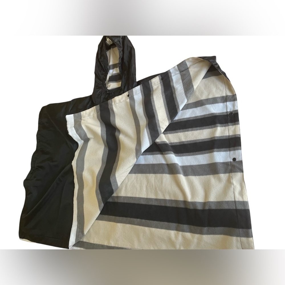 Black Hooded Poncho with Plaid Lining - Picture 6 of 11